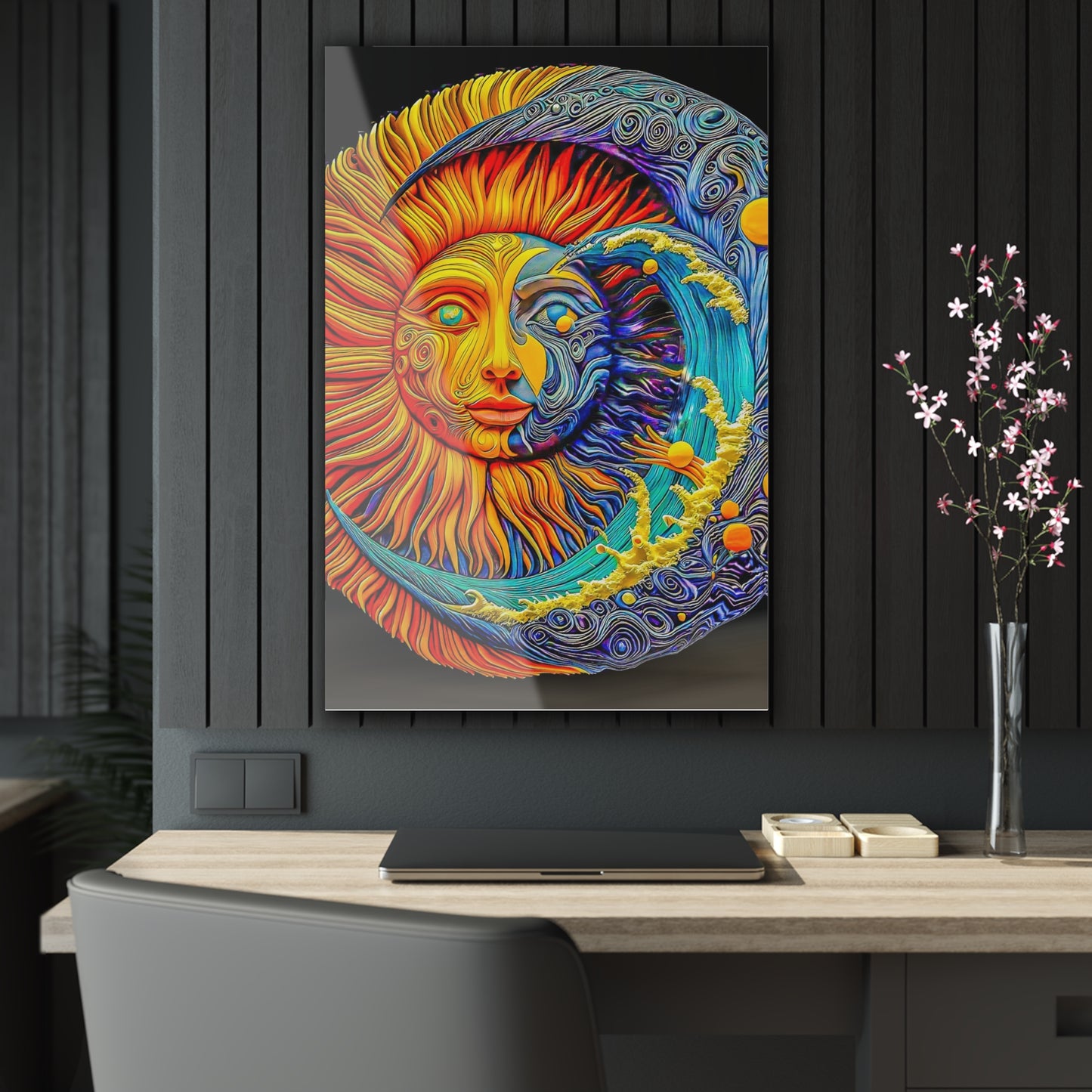 Sunshine Moon Beam Acrylic Print, magical detail, claymation design, wall art, unique fancy decor, interior design