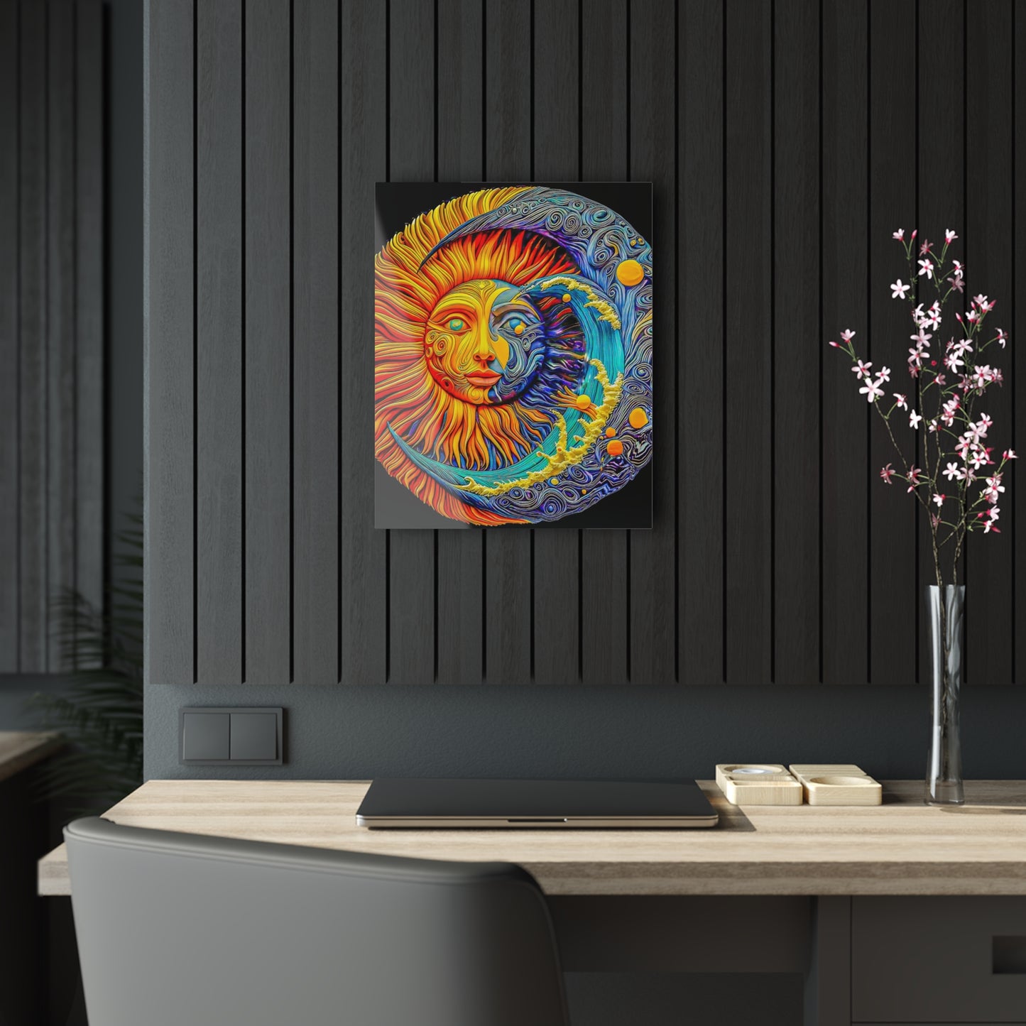 Sunshine Moon Beam Acrylic Print, magical detail, claymation design, wall art, unique fancy decor, interior design