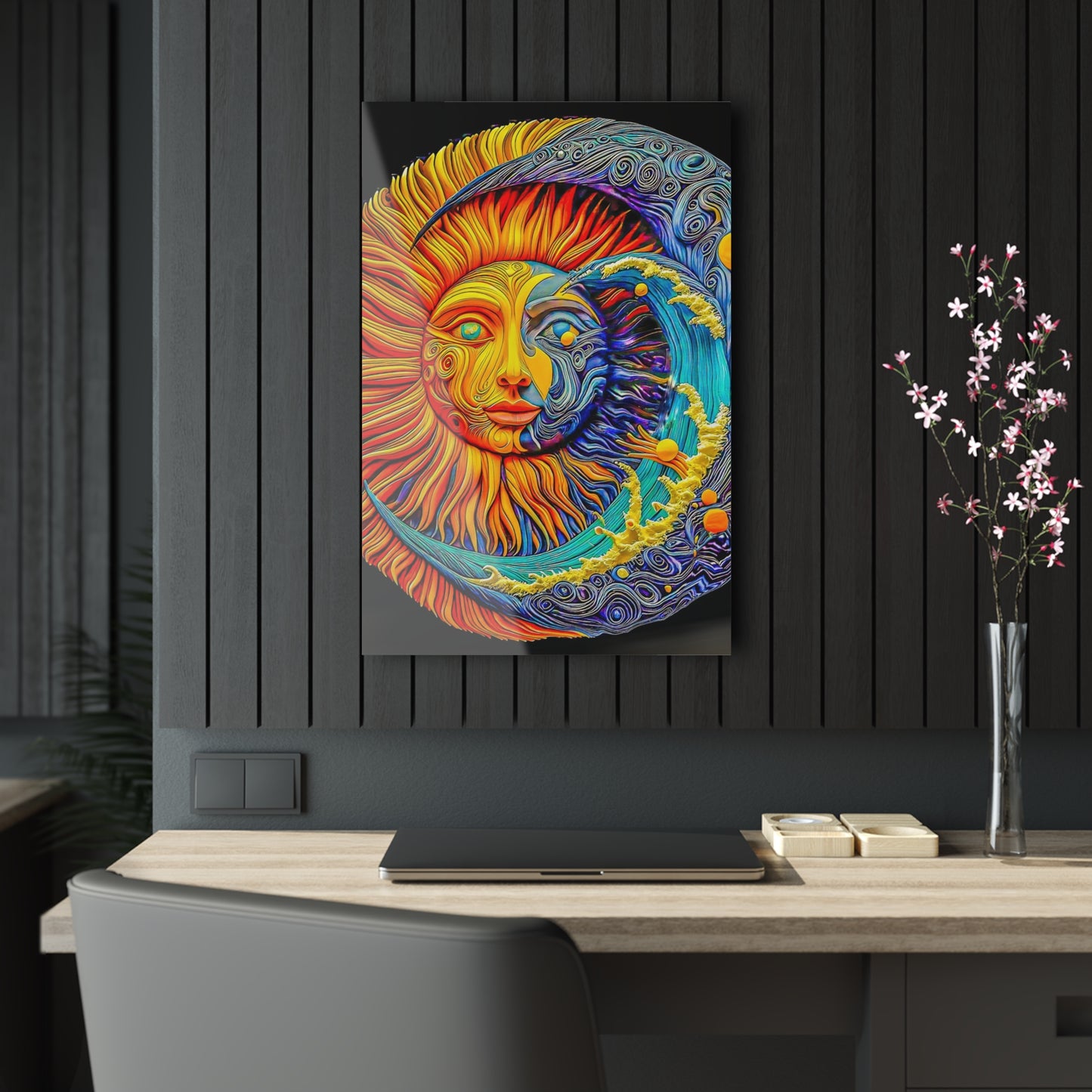 Sunshine Moon Beam Acrylic Print, magical detail, claymation design, wall art, unique fancy decor, interior design
